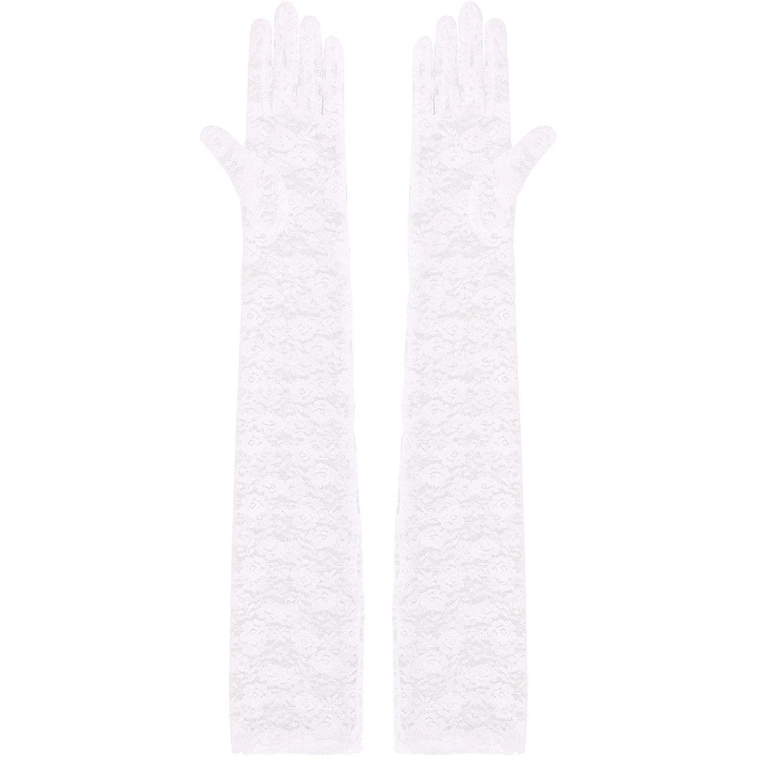 Găng tay nữ dáng dài chất liệu ren, trang trí hoa xinh xắn, đủ 2 màu đen, trắng BT20